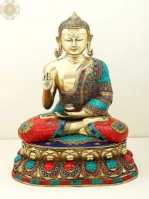 18" Gautam Buddha Preaching His Dharma | Brass with Inlay Work Buddha | Handmade