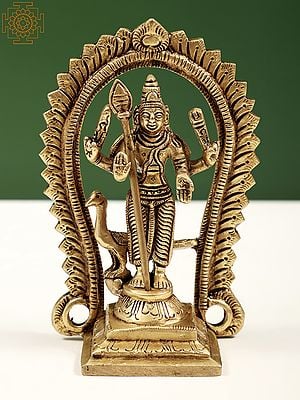 5" Small Brass Kartikeya Idol | Murugan Brass Statues | Handmade