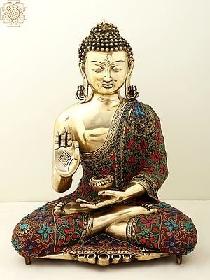 20" Gautam Buddha Preaching His Dharma | Brass  Buddha with Inlay Work | Handmade