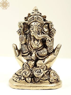 3" Small Ganesha Seated on Hand Shaped Pedestal | Handmade