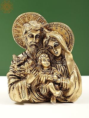 4" Small Brass Statue of  Joseph & Mother Mary with Baby Jesus | Handmade