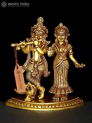 6" Brass Radha Krishna Brass Statue | Handmade