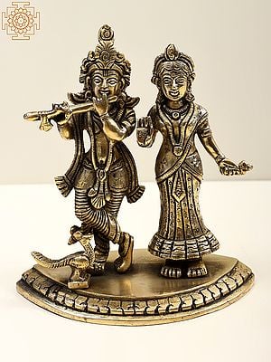 6" Brass Radha Krishna | Handmade