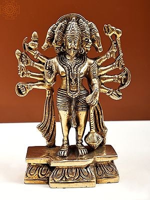 7" Brass Standing Panchamukhi Hanuman Sculpture | Handmade