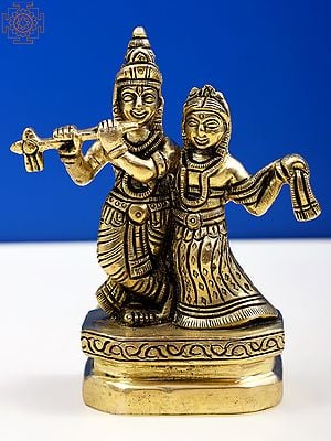 4" Small Brass Radha Krishna | Handmade