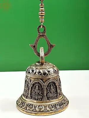 7" Brass Temple Hanging Bell with Images of Ashtalakshmi | Handmade