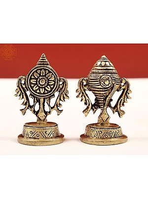 2" Small Vaishnava Symbols (Pair) | Conch and Chakra | Handmade