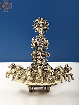 6.5" Lord Surya Travels on a Chariot of 7 Horses | Handmade
