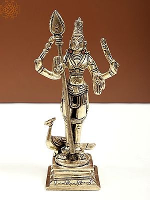 5" Brass Standing Lord Karttikeya Sculpture | Handmade