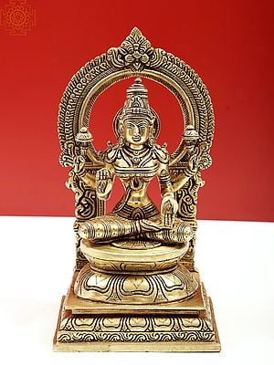 10" Four Armed Seated Goddess Lakshmi in Blessing Mudra | Handmade
