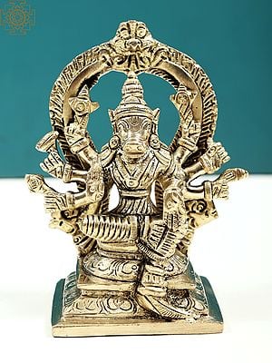 4" Brass Statue of Goddess Varahi on Kirtimukha | Handmade