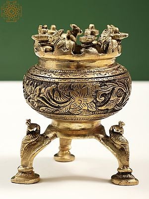 5" Brass Shivling & Nandi Pot | Handmade Brass Sculptures