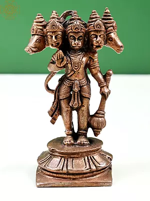 4" Small Panchamukha Hanuman | Copper Statue | Handmade