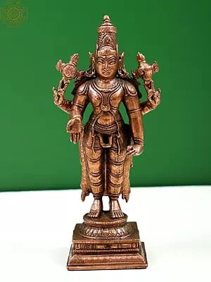 6" Lord Vishnu Statue In Copper | Handmade