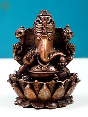 3" Small Copper Lord Ganesha Idol on Lotus | Handmade