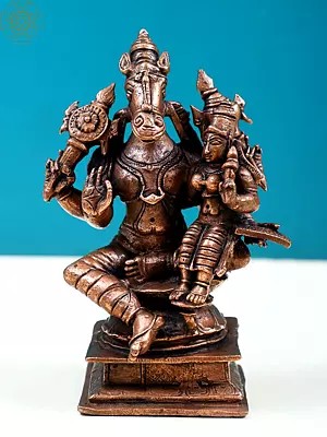 4" Small Hayagreeva Avatar of Vishnu with His Consort Lakshmi | Handmade