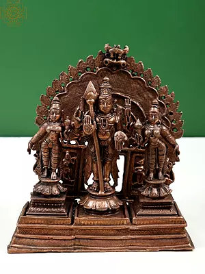 6" Karttikeya with Devasena and Valli (Murugan) Copper Set | Handmade