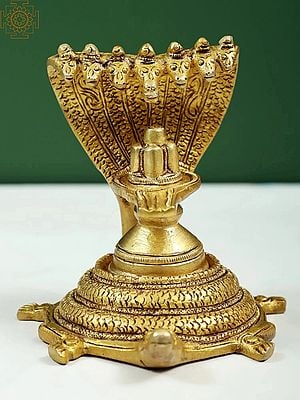 4" Small Shivalinga on Turtle Pedestal In Brass | Handmade