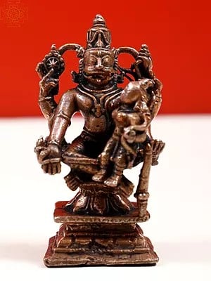 2" Small Lord Narasimha with Goddess Lakshmi In Copper | Handmade