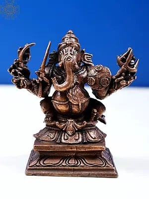 3" Small Copper Eight Hand Lord Ganesha Statue | Handmade