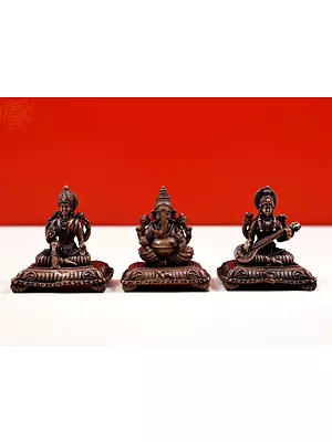2" Copper Statues of Goddess Lakshmi Ganesha and Saraswati | Handmade