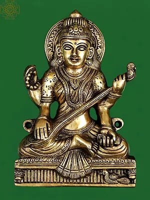 7" Goddess Saraswati Statue In Brass| Handmade | Veena Saraswati