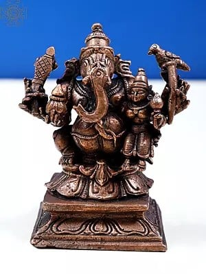 3" Small Six Armed Ganesha with Goddess Shakti | Handmade