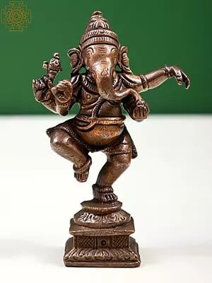 4" Small Copper Dancing Ganesha Statue | Handmade