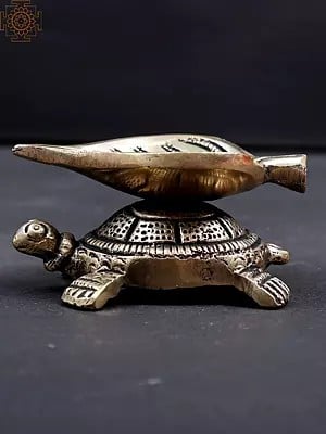 3" Small Pipal Leaf Diya on Turtle In Brass | Handmade
