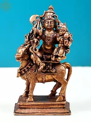 4" Small Copper Shiva Parvati Sitting on Nandi Statue | Handmade