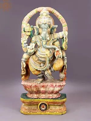 35" Large Vintage Wooden Dancing Ganesha Figurine | Handmade