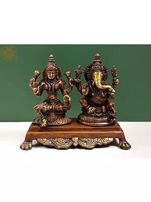 7" Shri Lakshmi Ganesha In Brass | Handmade