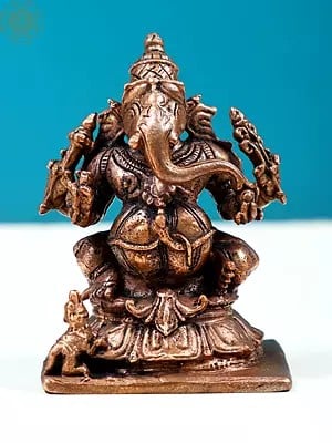 2" Small Copper Ganesha Sitting on Pedestal | Handmade
