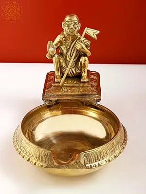 9" Brass Kanchi Maha Periyava Oil Lamp | Handmade