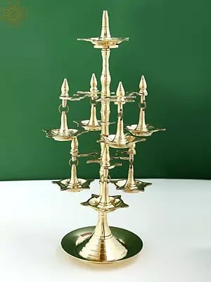 13" Brass Multilayer Aarti Diya | Oil Lamp | Handmade