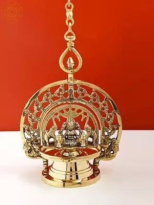 9" Brass Gajalakshmi Oil Lamp | Handmade