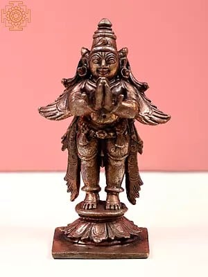 3" Small Garuda Copper Statue in Namaskara Mudra | Handmade