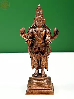 6" Copper Lord Vishnu Statue | Handmade