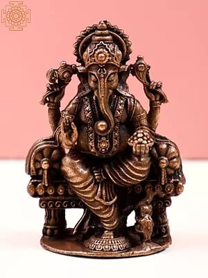 2" Small King Ganesha Sculpture in Copper | Handmade