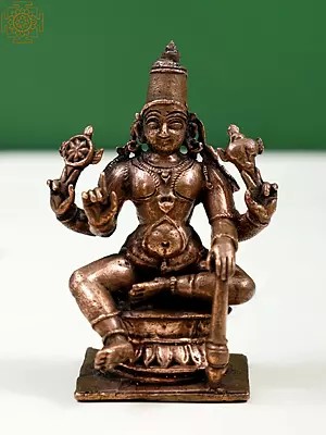 3" Small Copper Idol of Lord Vishnu with Gada | Handmade