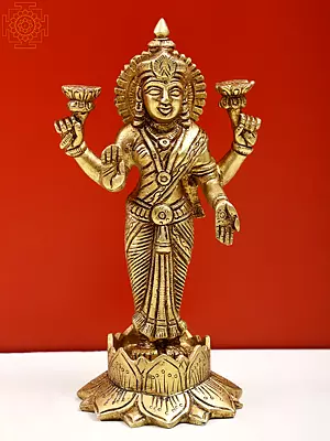 7" Brass Blessing Goddess Lakshmi | Handmade