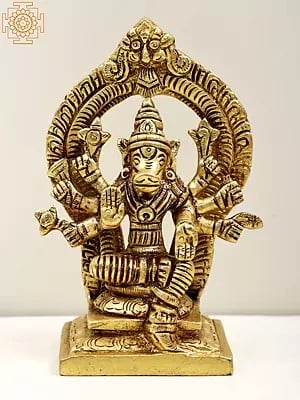 5" Small Brass Statue of Goddess Varahi on Kirtimukha | Handmade