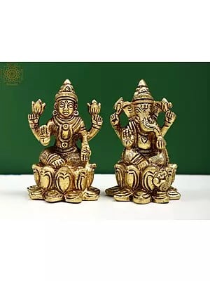 2" Small Brass Goddess Lakshmi Lord Ganesha Statue | Handmade