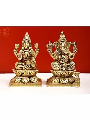 3" Small Lakshmi Ganesha Sitting on Lotus Pedestal | Handmade