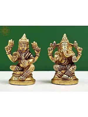 3" Small Brass Lakshmi Ganesha Statue | Handmade