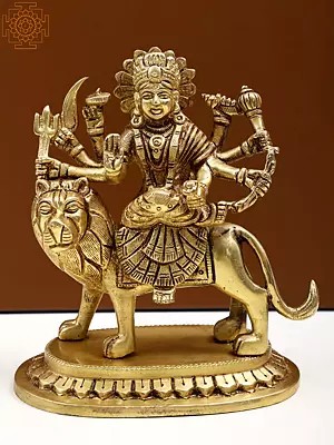 5" Small Brass Eight-Armed Goddess Durga Statue | Handmade