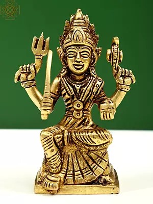 5" Small Santoshi Mata Sitting on Pedestal Statue | Handmade