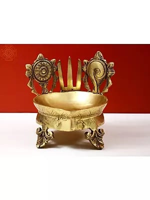 6" Brass Shankh Chakra Namah Diya | Handmade