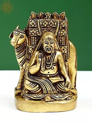 4" Small Brass Sri Raghavendra Swami with Cow | Handmade