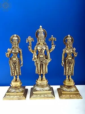14" Brass Balaji with Sridevi and Bhudevi Statue | Handmade